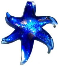 1 42mm Sapphire with Gold Foil Lampwork Starfish Pendant